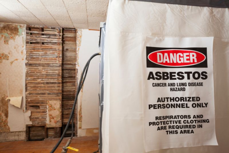 sign showing asbestos removal in progress